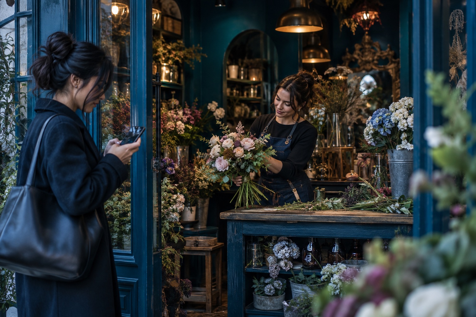 Illustrative customer discovering a neighborhood florist
