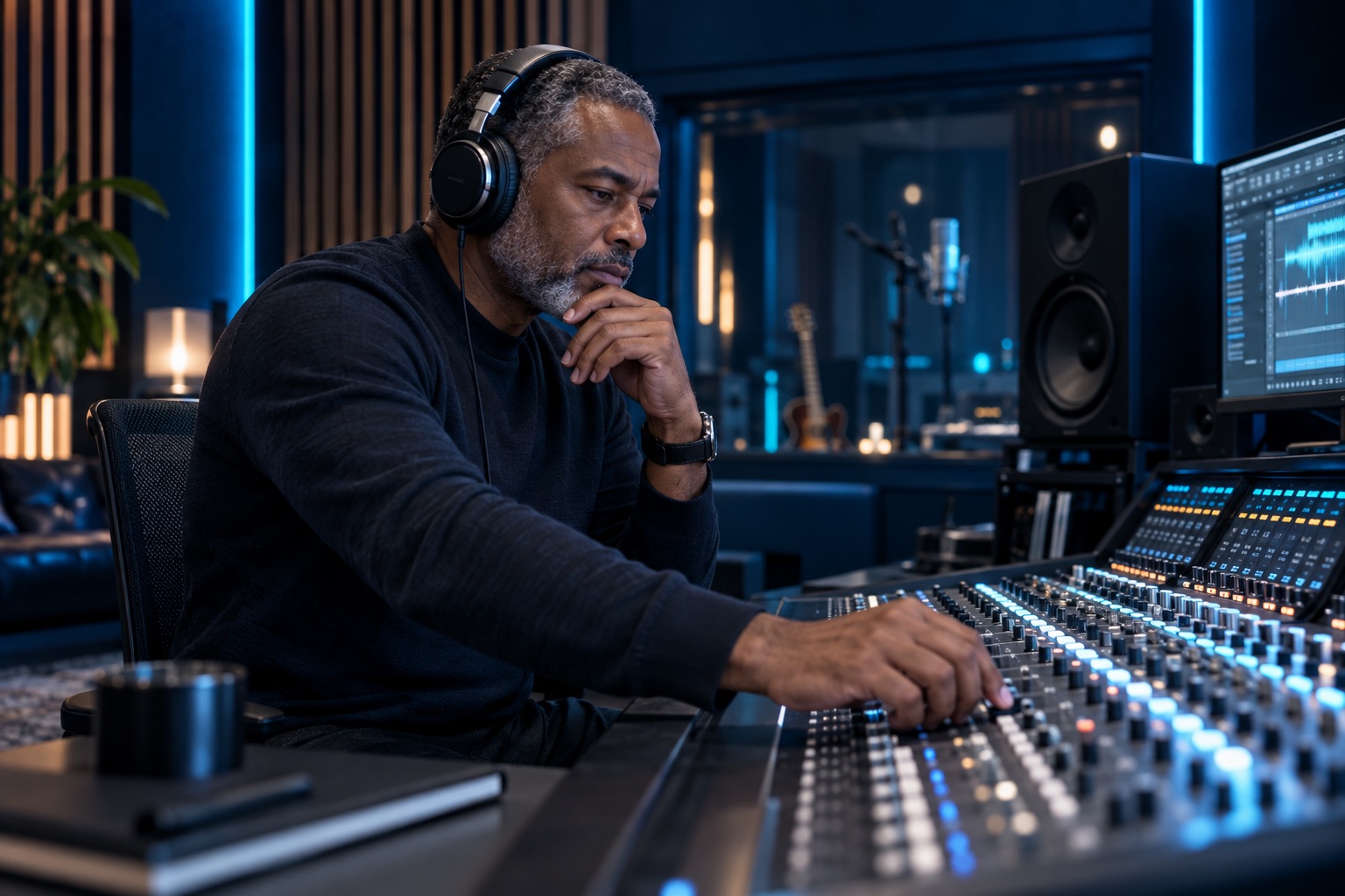 Illustrative audio-studio scene for XMLA website services