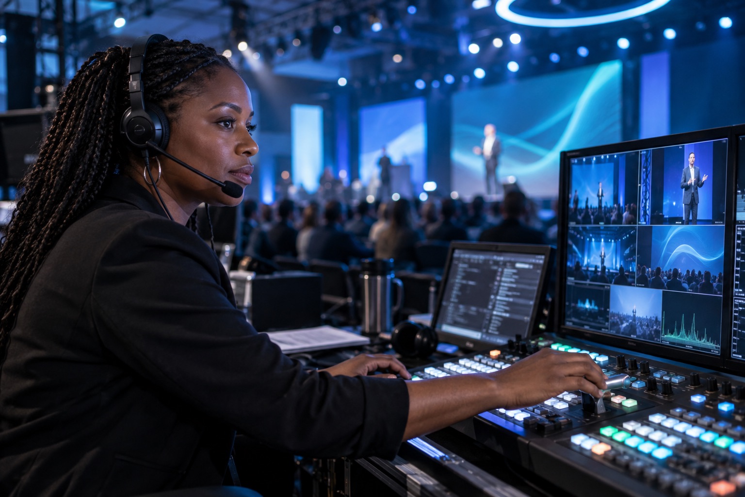 Illustrative live-event-control scene for XMLA website services