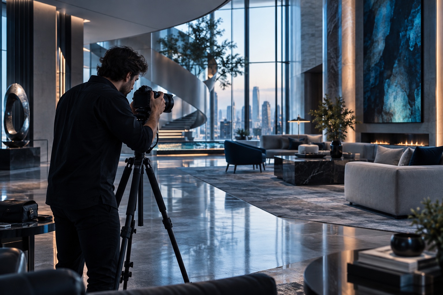 Illustrative photography-portfolio-studio scene for XMLA website services