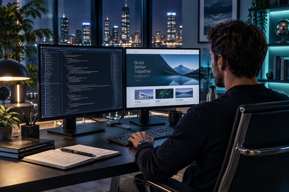 Illustrative developer building a business website