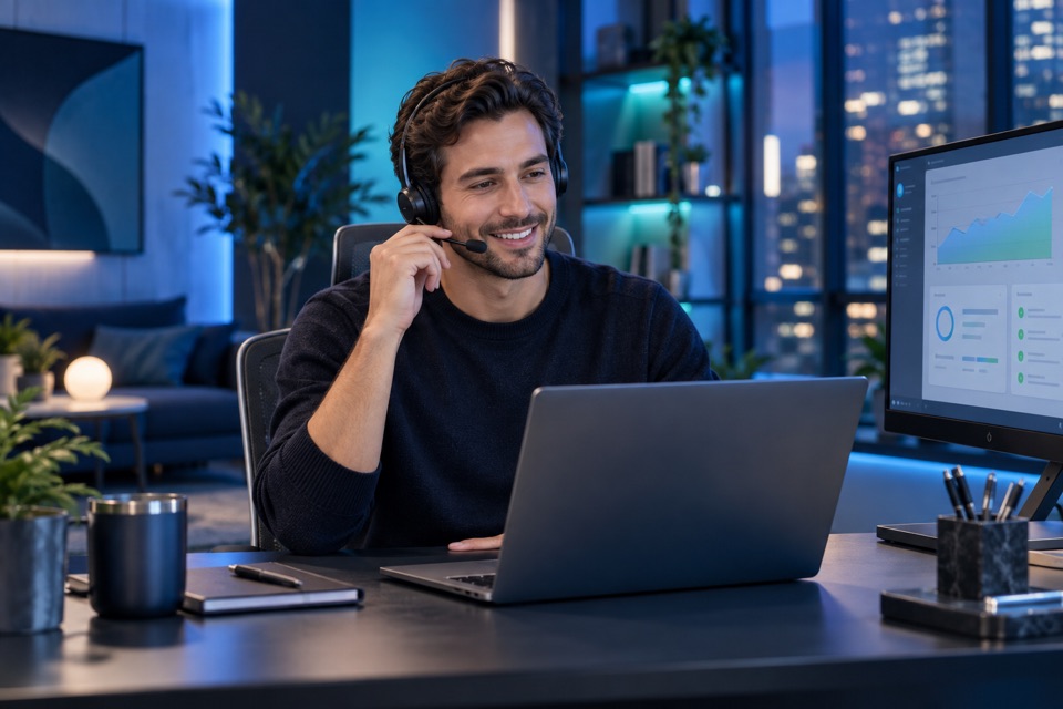 Illustrative support specialist helping a website customer
