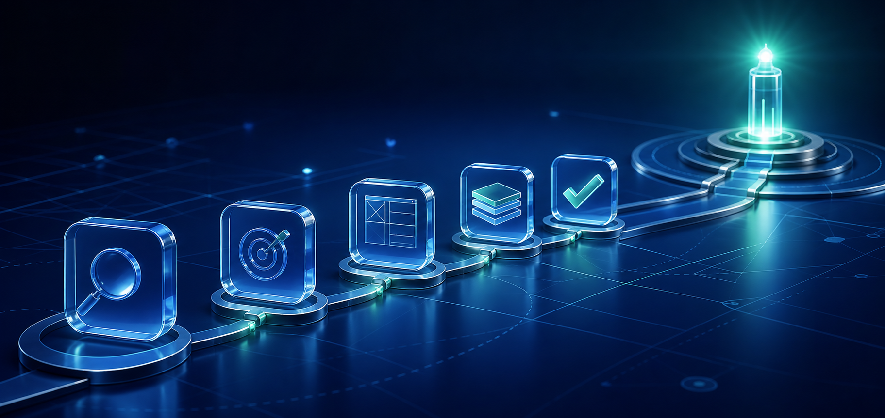 Abstract glass roadmap from planning to launch