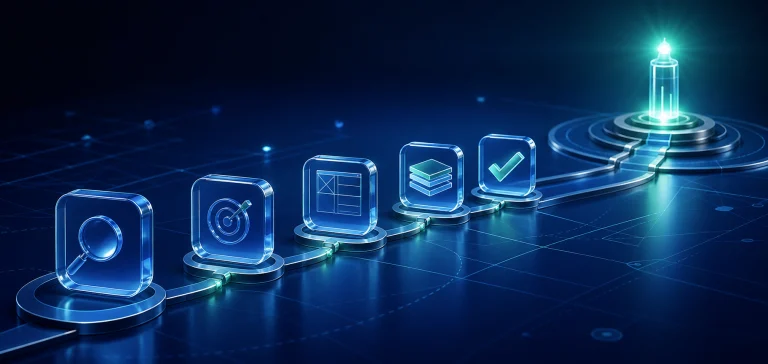 Abstract glass roadmap from planning to launch