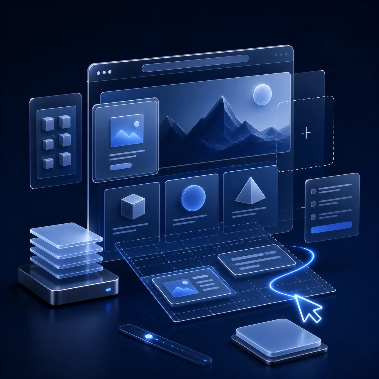 Abstract glass website interface architecture