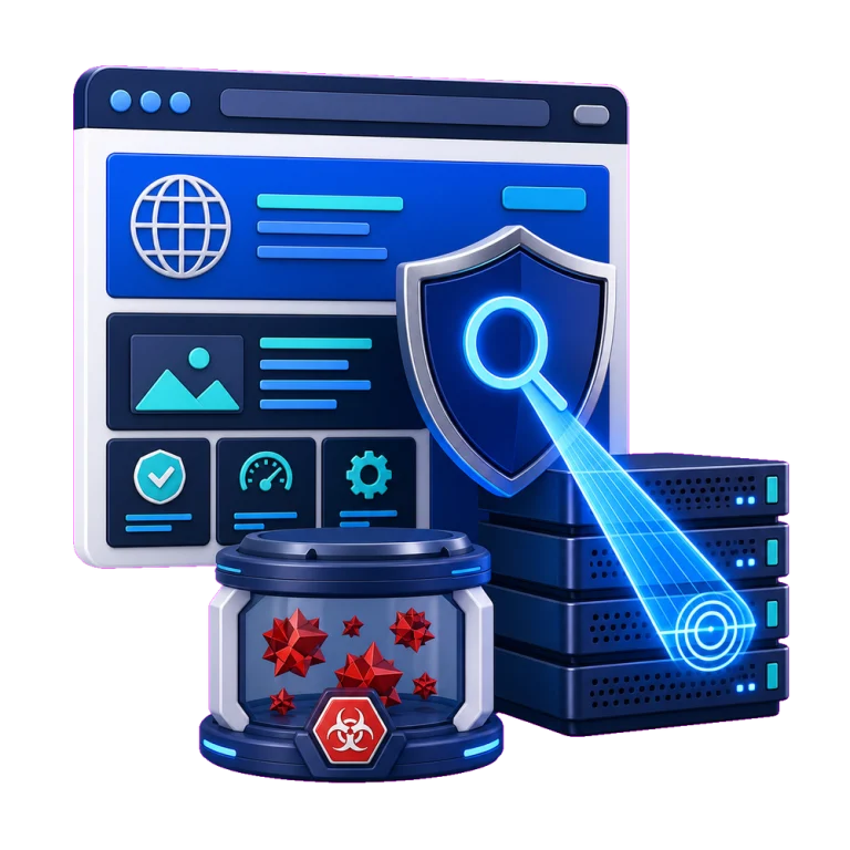 3D website security scan isolating malicious code from a browser and server
