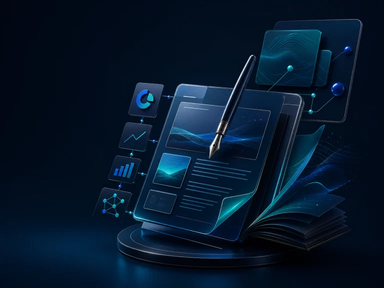 3D rendered blog and publishing workspace