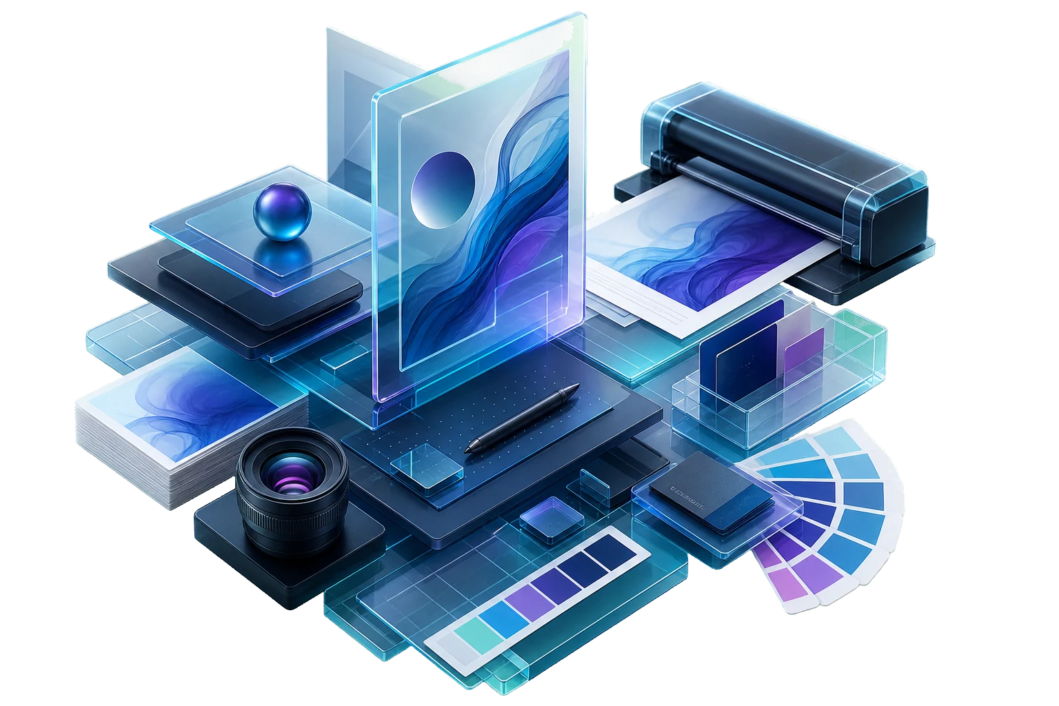 3D rendered creative media production workspace
