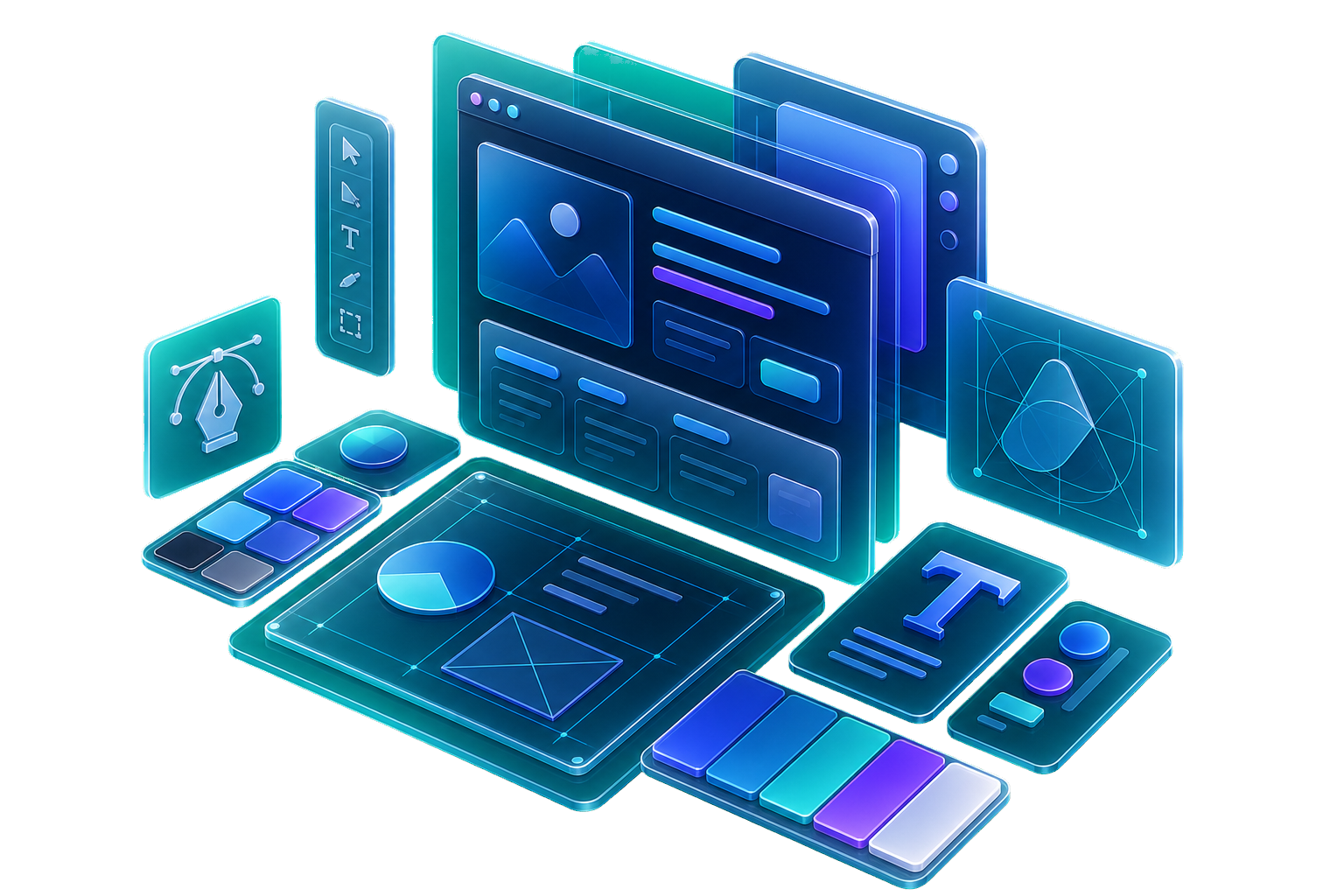 Isometric 3D website refresh interface with desktop and mobile screens