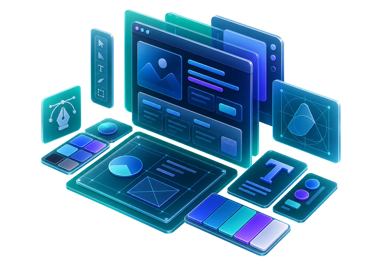 Isometric 3D website refresh interface with desktop and mobile screens