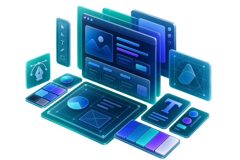 3D rendered website design and user experience workspace