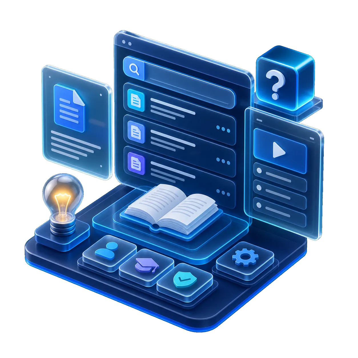 3D rendered knowledgebase search workspace