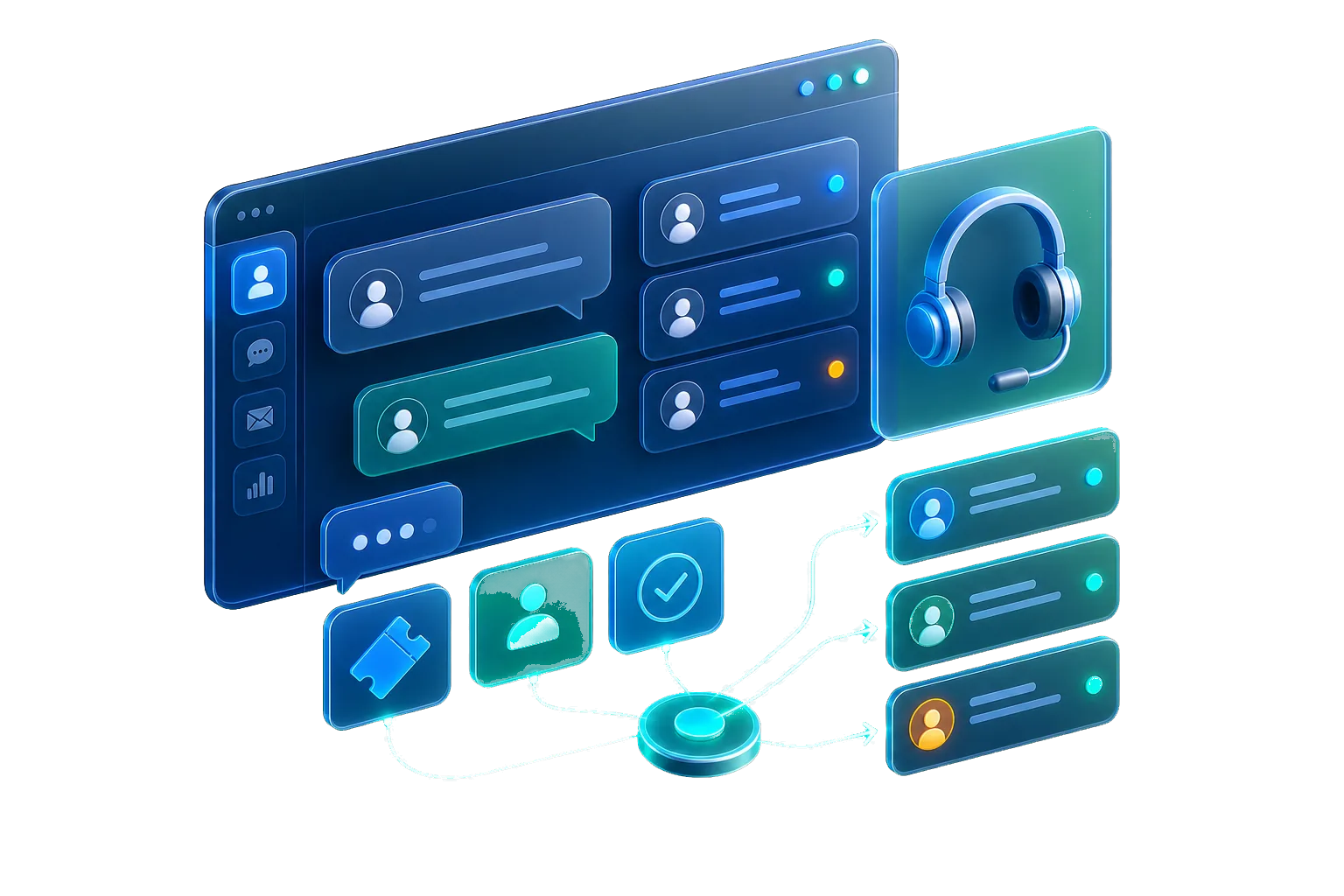 3D rendered support ticket workspace