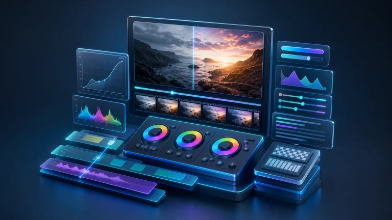 3D rendered color grading and visual finishing workstation