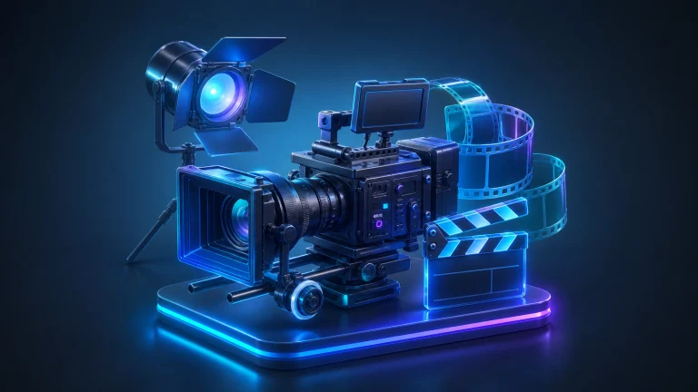 3D rendered professional cinema camera and video production rig