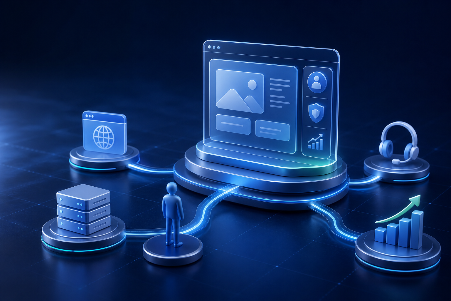 3D rendered website platform and connected service hub
