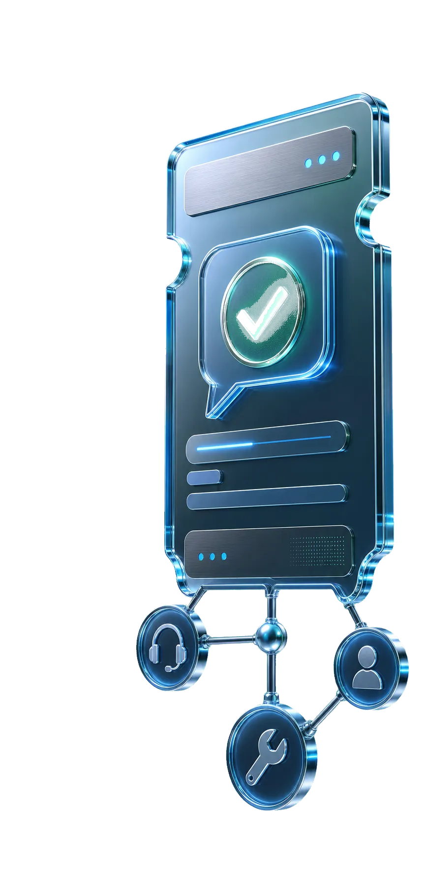 Three-dimensional support ticket with confirmation check and connected helpdesk tools