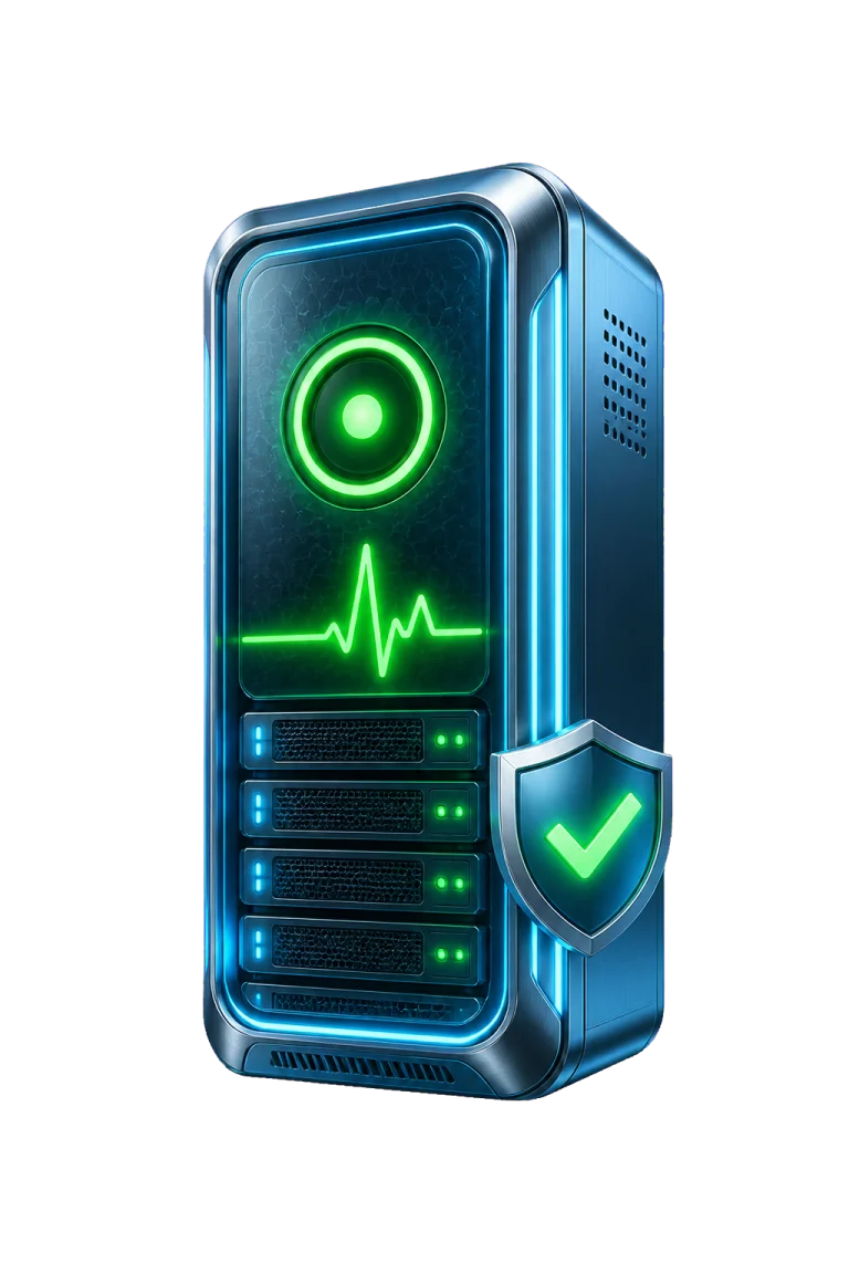 3D rendered uptime monitoring workspace