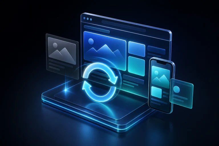 3D rendered website audit and improvement workspace