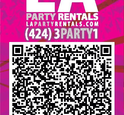 LA Party Rentals business card back side with contact details