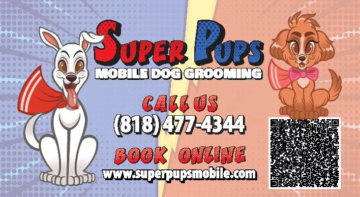 SuperPups business card back design with contact details