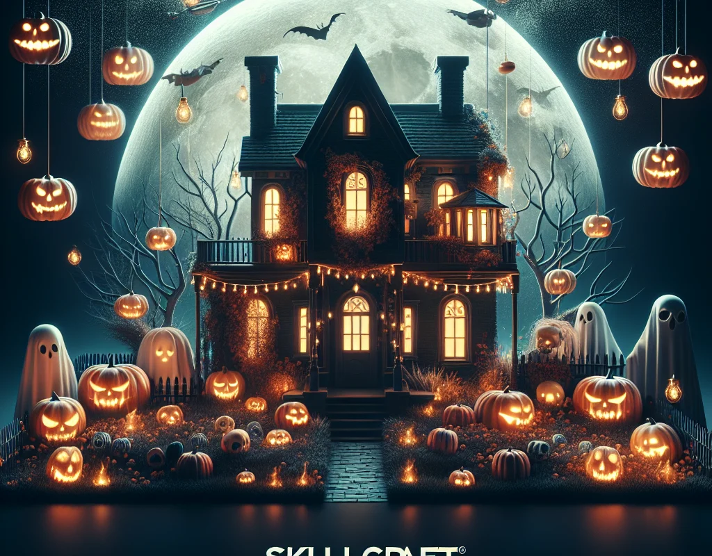 Skullcraft 2024 award-winning Halloween house with unique skull crafts, showcasing stunning decor