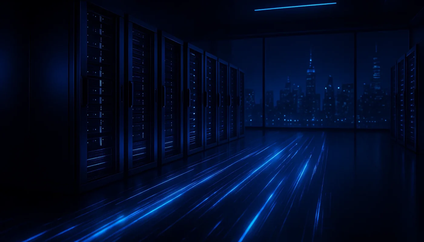 Professional businessman working on laptop in modern office setting