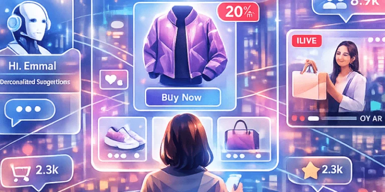 Futuristic ecommerce trends 2026 with AI and sustainability focus