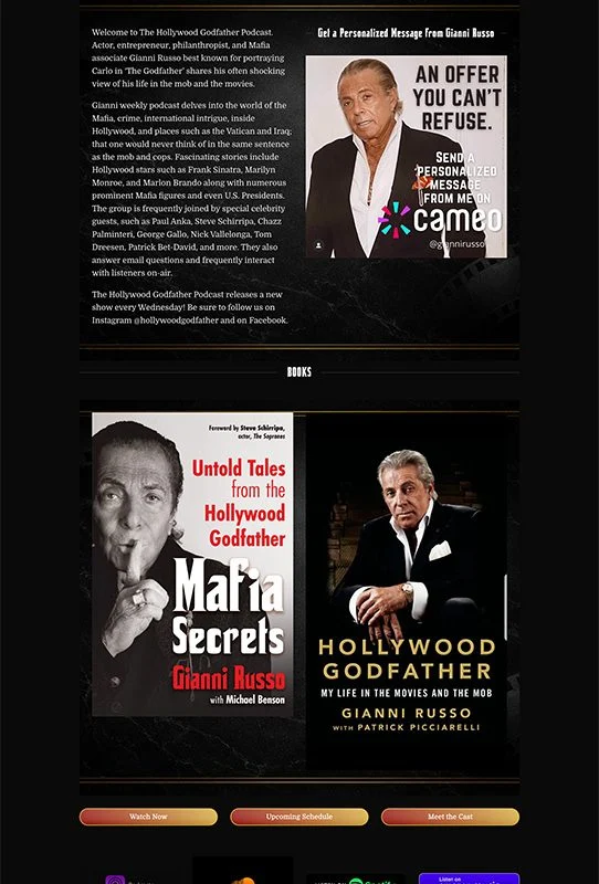 Hollywood Godfather Podcast cover featuring true crime and mafia stories