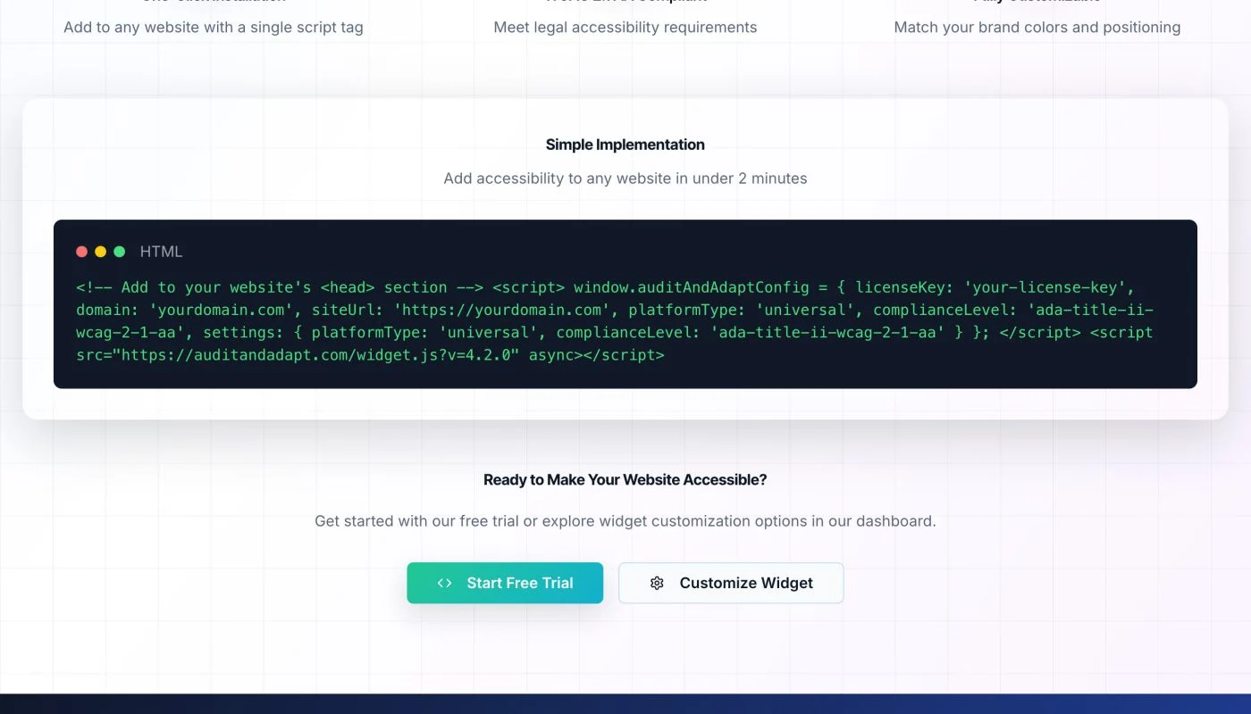 Dark-themed tech product site with a top navigation bar, a central dashboard panel, feature and pricing cards, testimonials grid, device screenshots, and a blue footer.